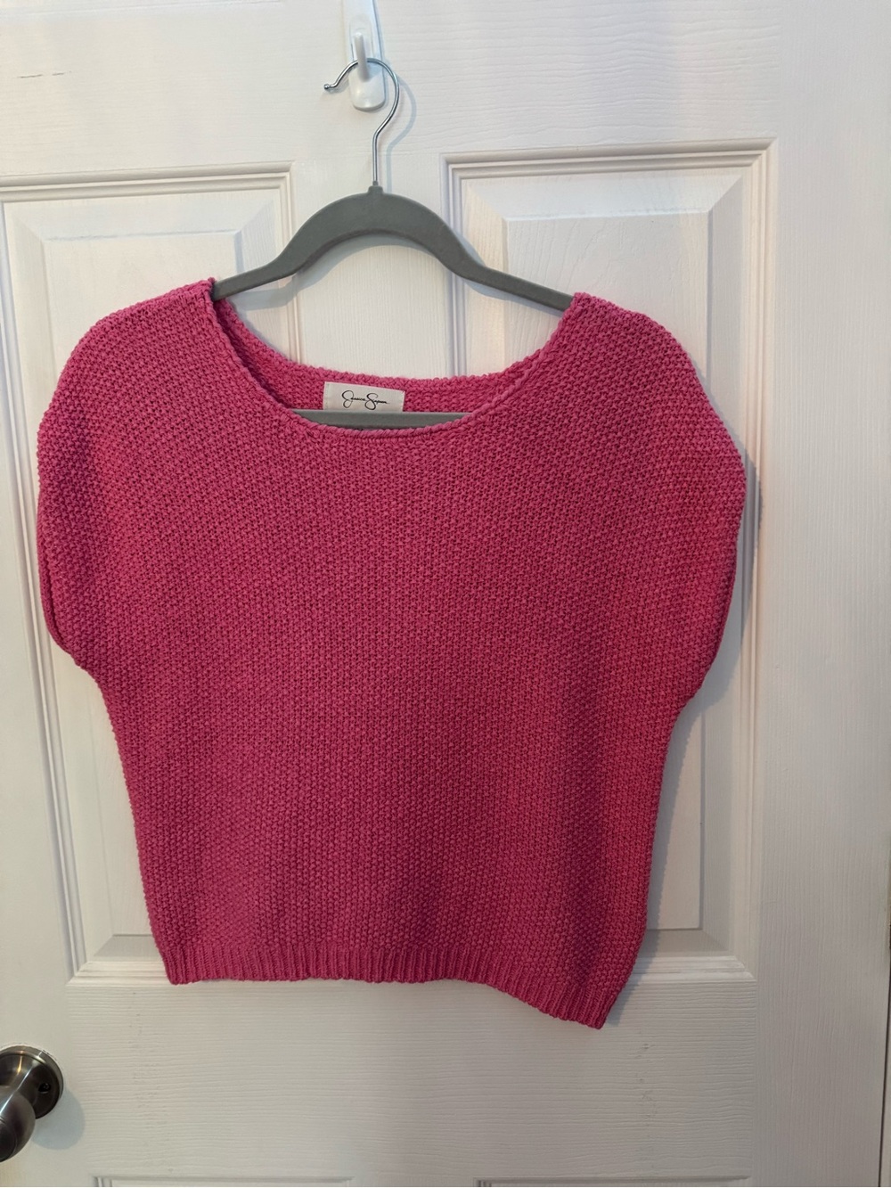 Jessica Simpson Bright Pink Short-Sleeve Crewneck Sweater